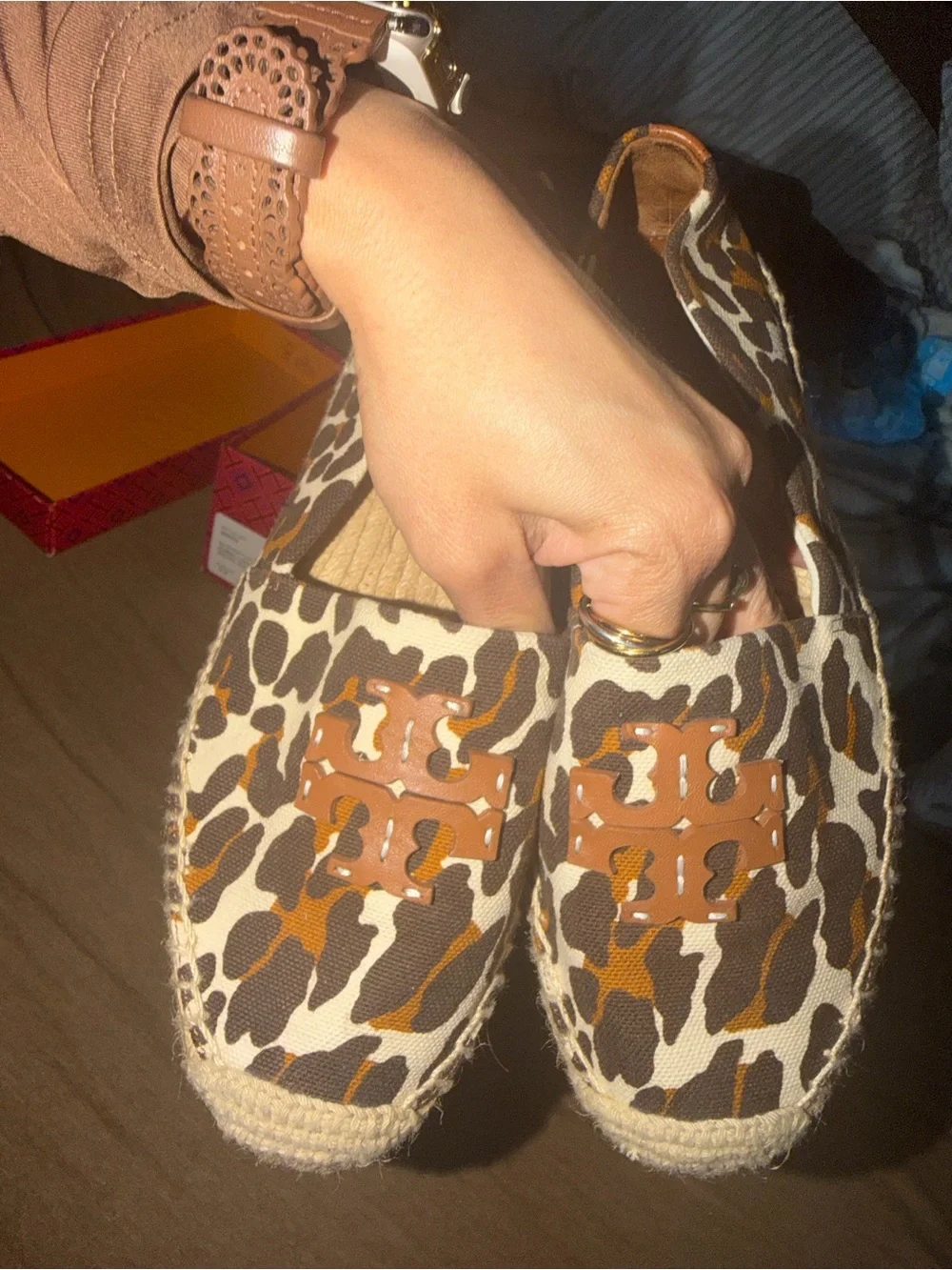 Tory Burch Leopard-Print Espadrille Slip-On with Tan Logo